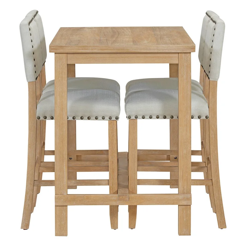 5-Piece Counter Height Dining Set, Classic Elegant Table and 4 Chairs in Natural Wood Wash