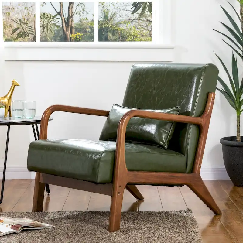 Glitzhome 30.75H Mid-Century PU Leather Armchair with Ottoman Set