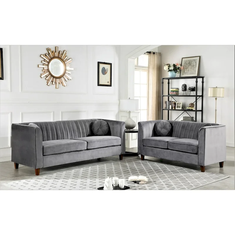 Arvilla Velvet Kitts Classic Chesterfield Living Room Set