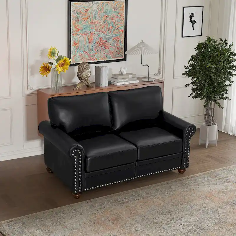 Living Room Faux Leather Sofa Loveseat