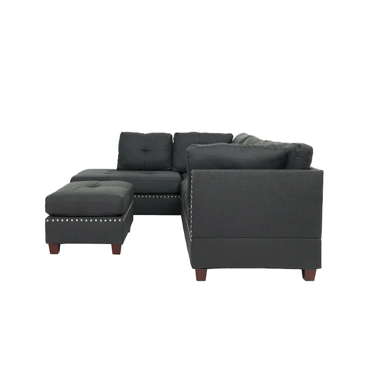 Bobkona Chaise Upholstered 3-piece Reversible Sectional Sofa Set