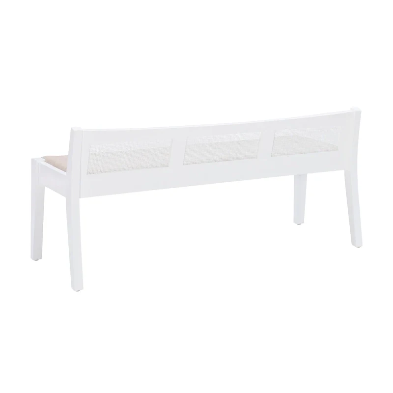 Solid Wood Cane Bench with Cushioned Seat