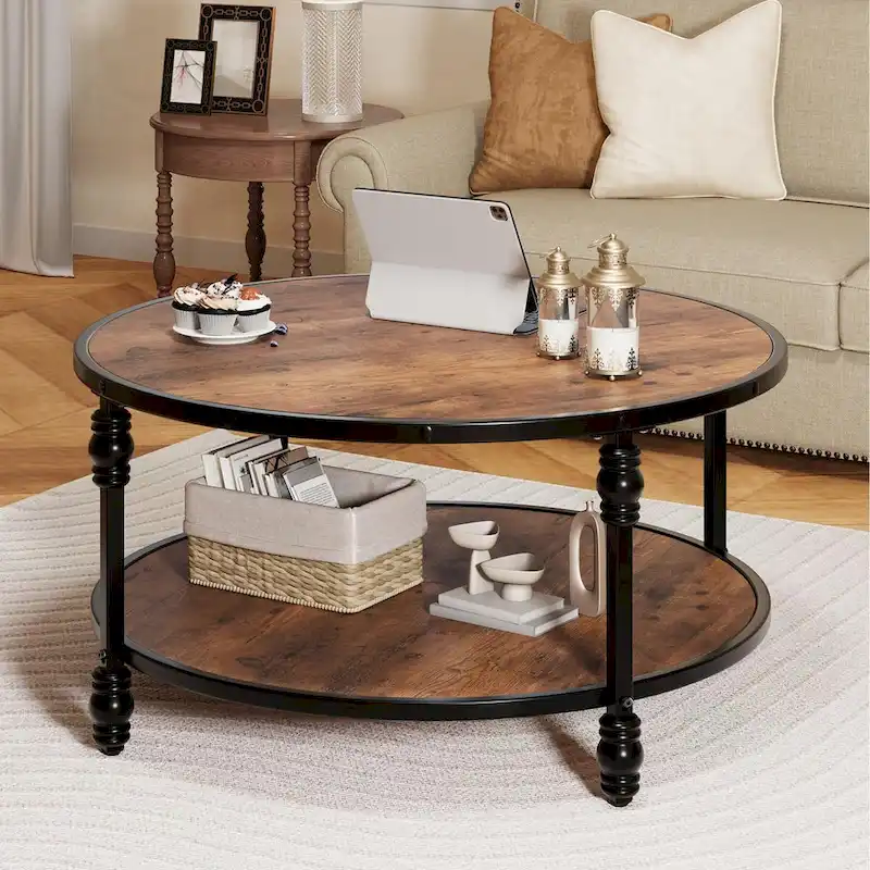 Round Coffee Table Living Room 2-Tier