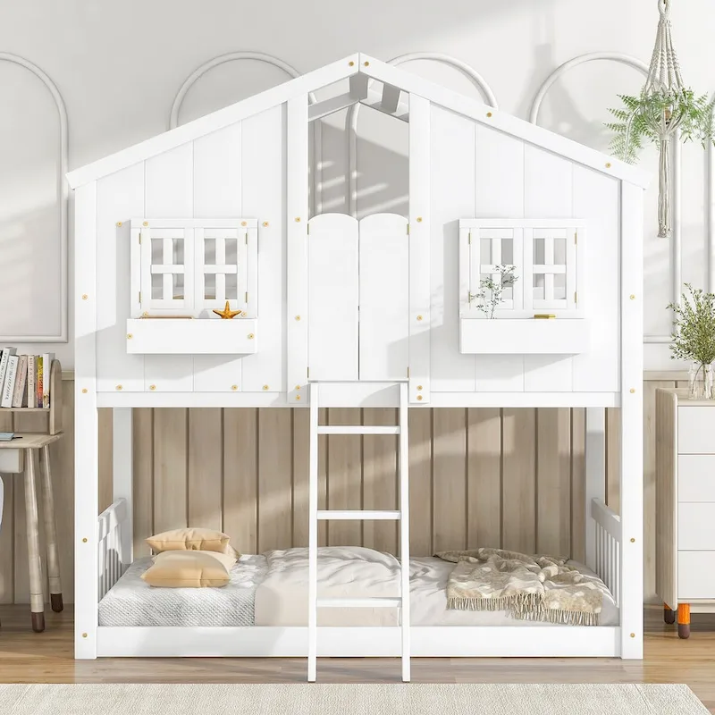 win over Twin House Bunk Bed with Roof