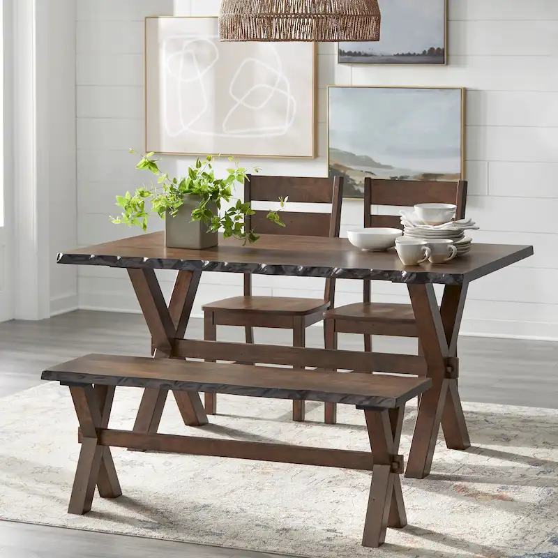 4-piece Solid Wood Dining Set with Bench