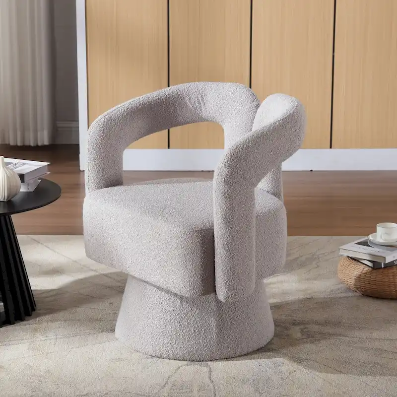 Boucle Upholstered 360° Swivel Barrel Accent Chair, Hardwood Frame, 15-Min Assembly, 6 Colors