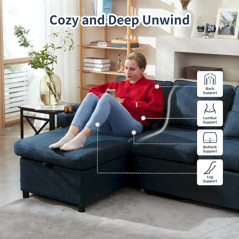 80 L-Shaped Sofa Couch Bed, Sofa Sleeper with Pull Out Bed, Reversible Sleeper Sofa Bed