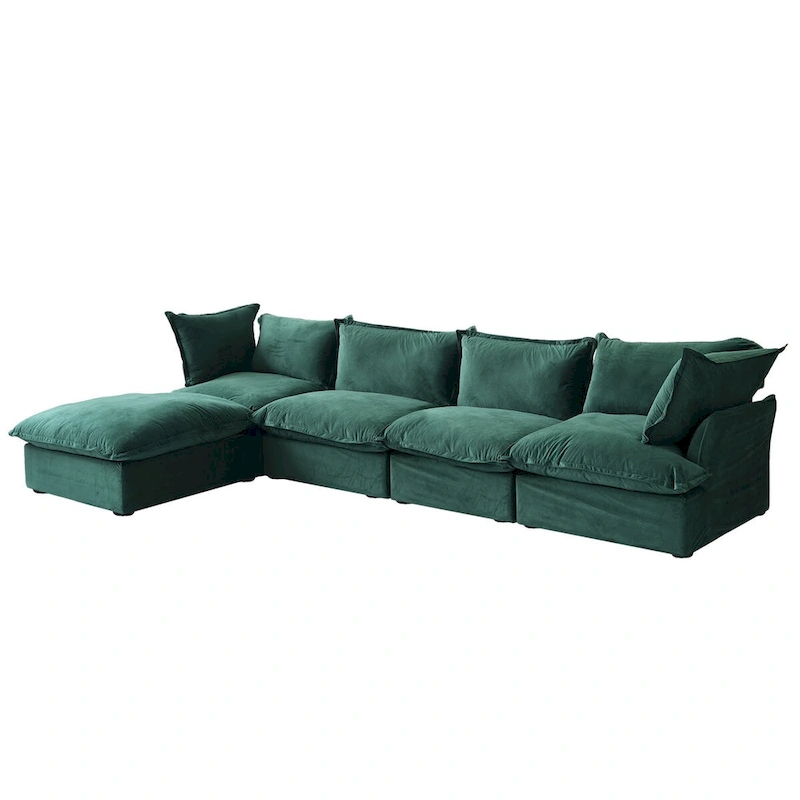 Cloud Sectional Sofa, 5-Seater Down Feather Modular Sofa L-shaped Velvet Wide Deep Seat Convertible Couch.