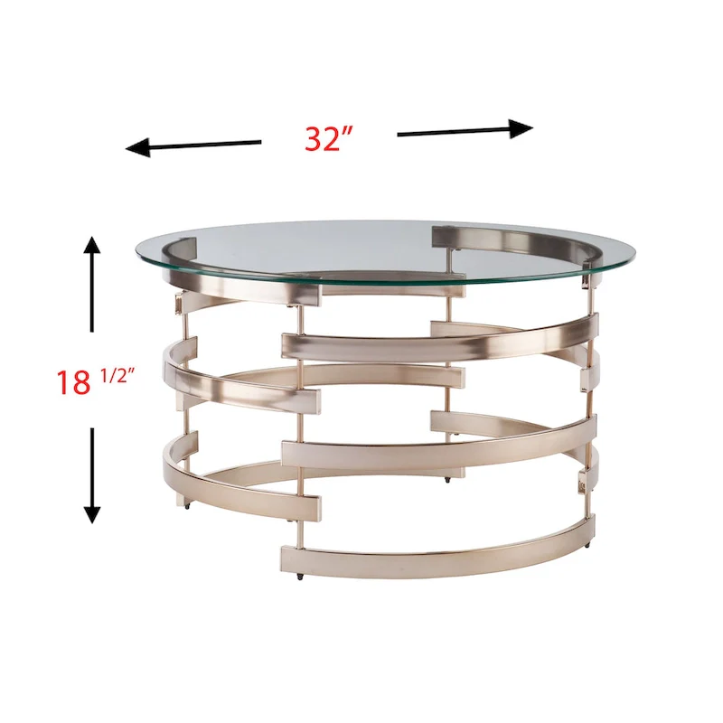 Round Glass Top Coffee Table – Champagne, Iron Base, Contemporary Style, Single