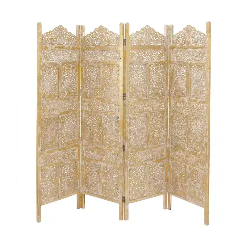 Traditional Intricate Carved Room Divider Screen Gold - Olivia & May