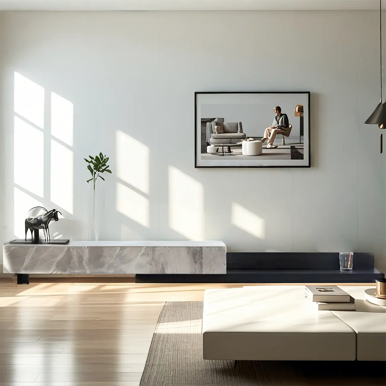 71 Elegant Grey Stone Rectangle TV Stand with 3 Drawers