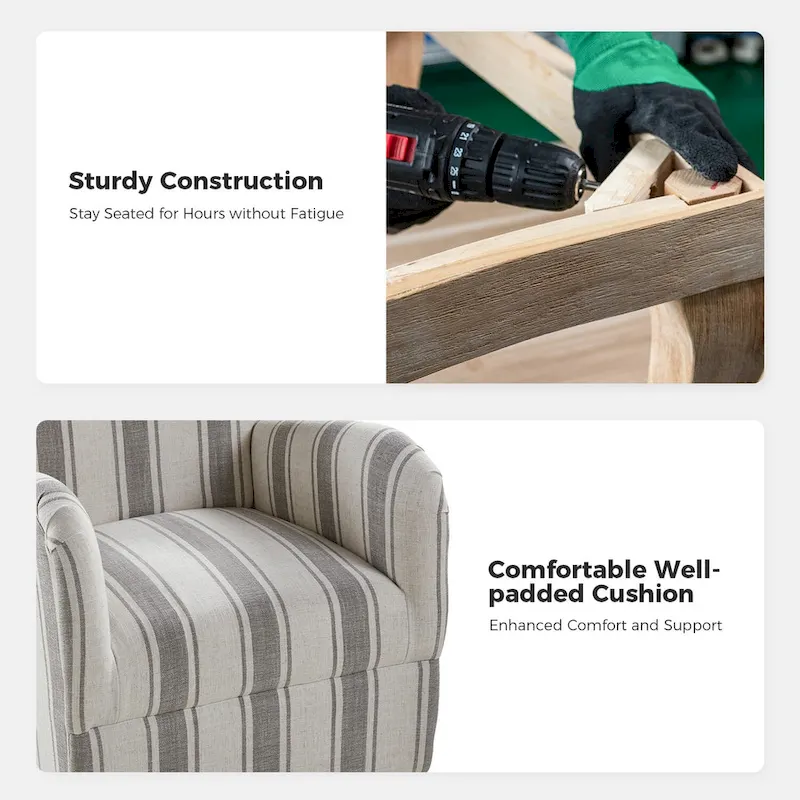 Pancy Traditional Swivel Armchair with Jacobean Strip Pattern by HOLALA HOME