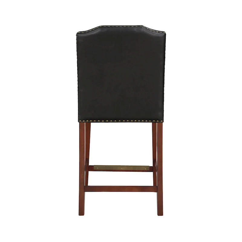 Stationary Faux Leather Counter Stool with Nail Head Trim, Modern Bar Stool
