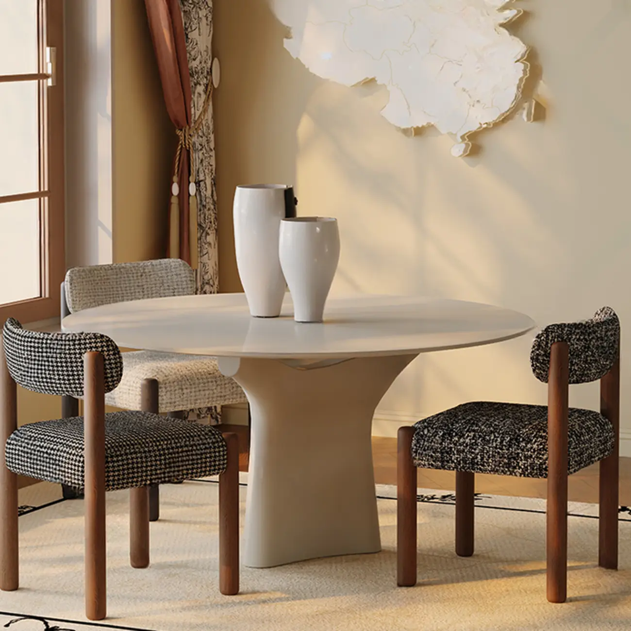 Modern Upholstered Fabric Wood Dining Chair