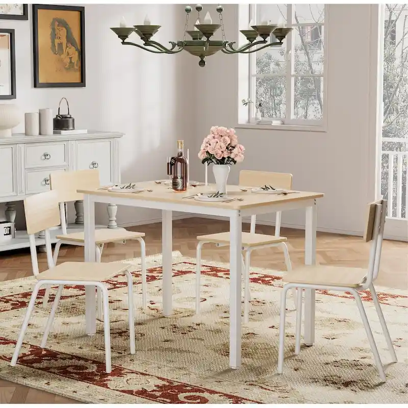 Compact 5-Piece Dining Table Set with 4 Chairs, 43 Metal Frame & MDF, Ideal for Small Spaces, Easy to Clean