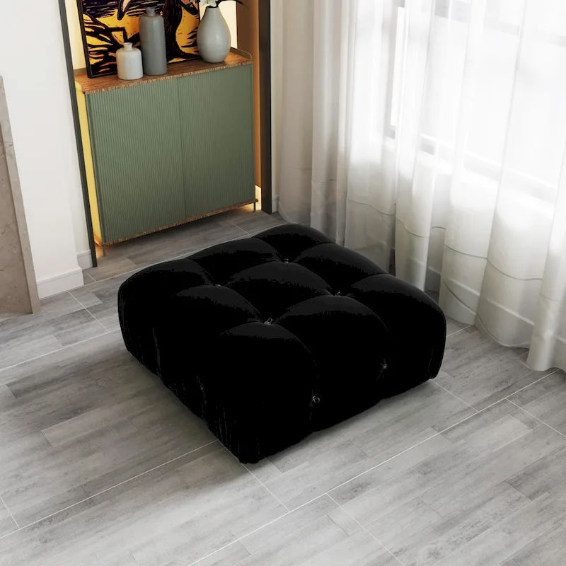 Black Velvet Upholstered Sectional Sofa