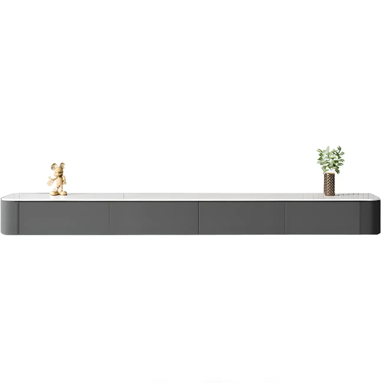 87 Grey Solid Wood Long Floating TV Stand with Drawers