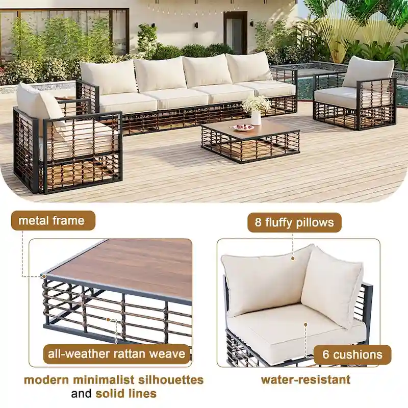 Patio Sectional Sofa Set,Garden Conversational Furniture Set,7 PCS