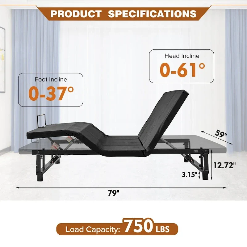 Adjustable Bed Base Frame Queen Bed Frame With Head And Foot Incline Wireless Remote Zero Gravity