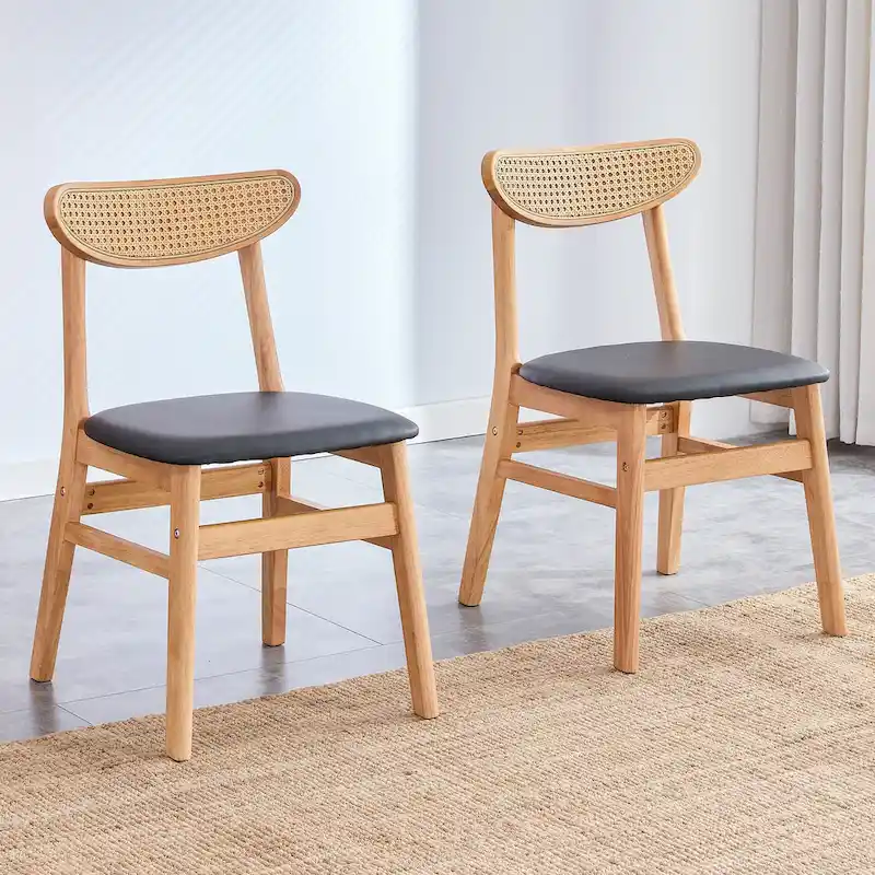 Wooden Dining Chairs Set of 2 with Small Curved Back and PU Cushion