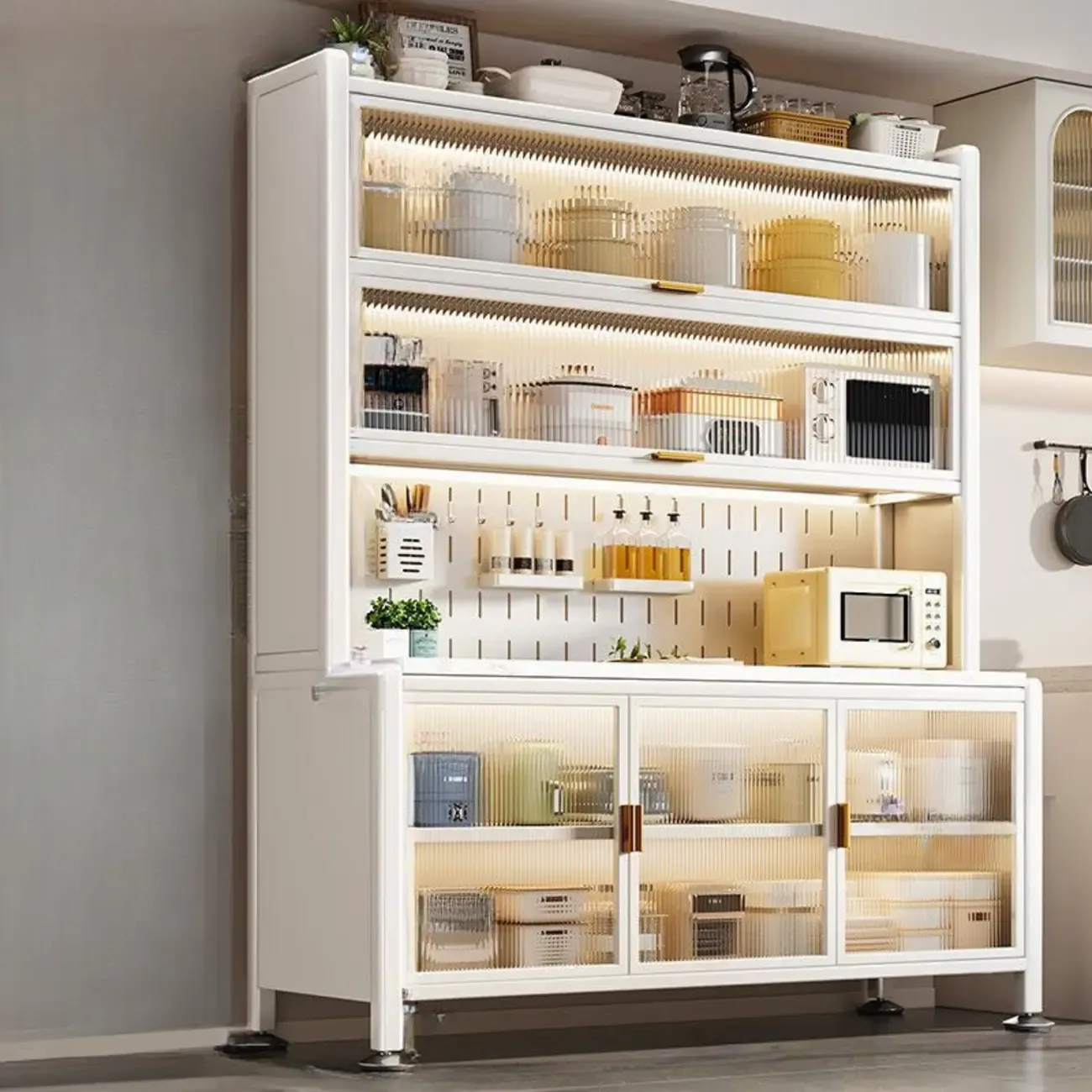 Modern Metal Buffet with Stone Countertop Narrow Design