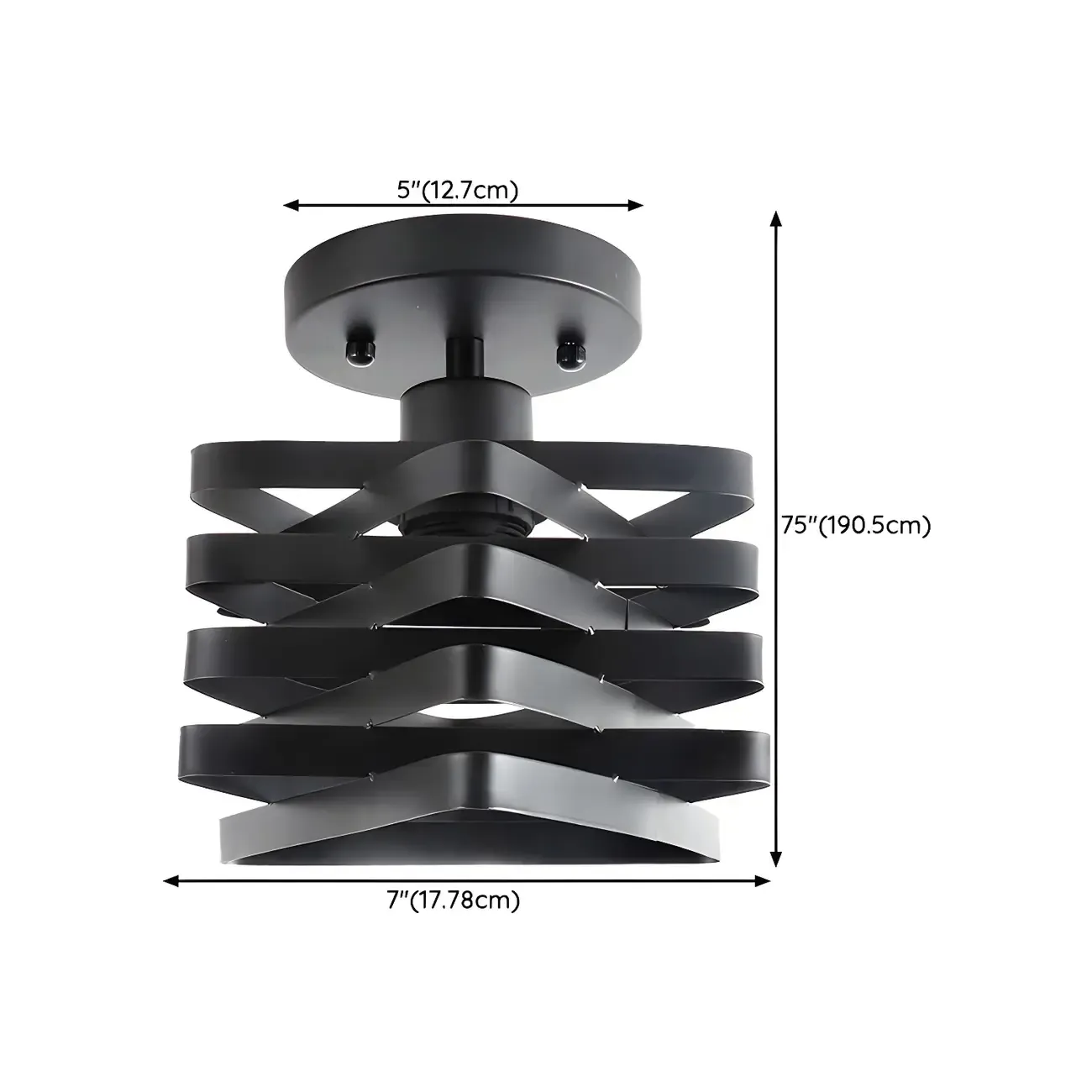 Industrial Geometric Black Iron Hallway Semi Flush Ceiling Light