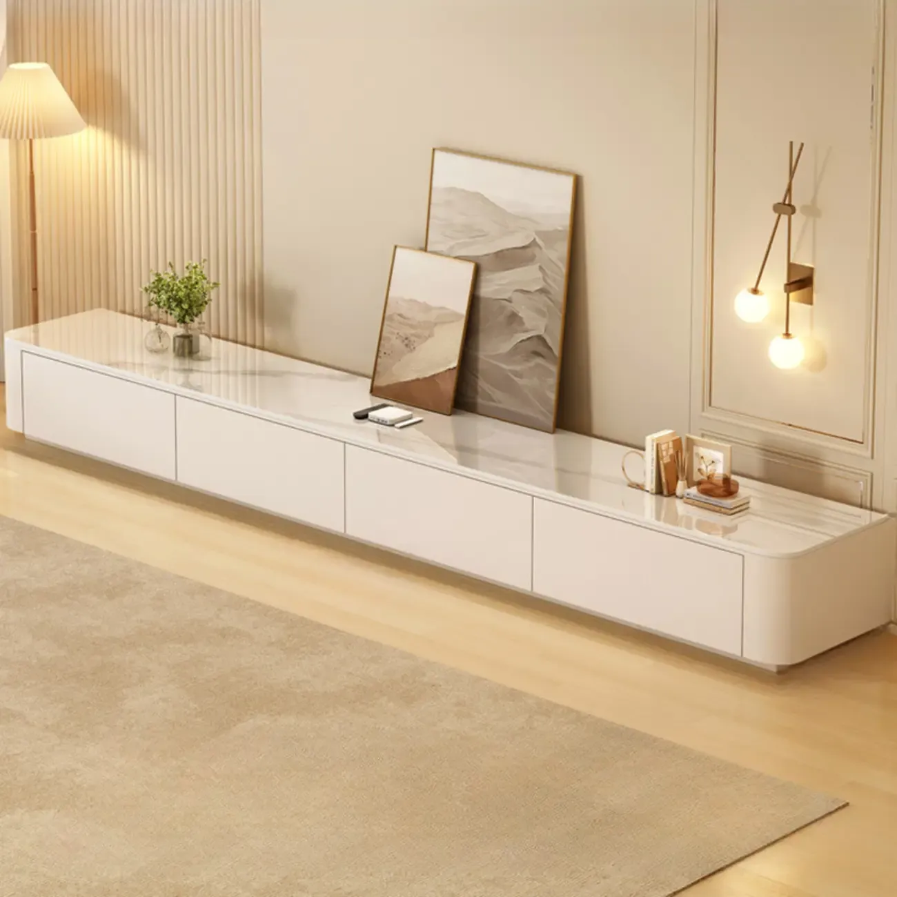 Modern Wooden TV Stand with Drawers and Cable Management