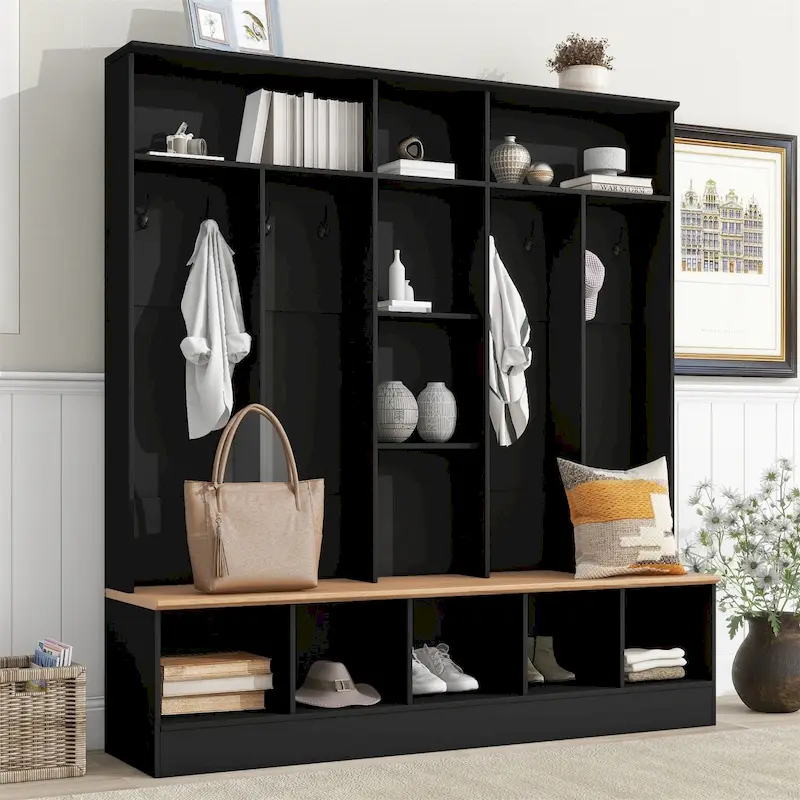 Wide Design Hall Tree with Storage Bench