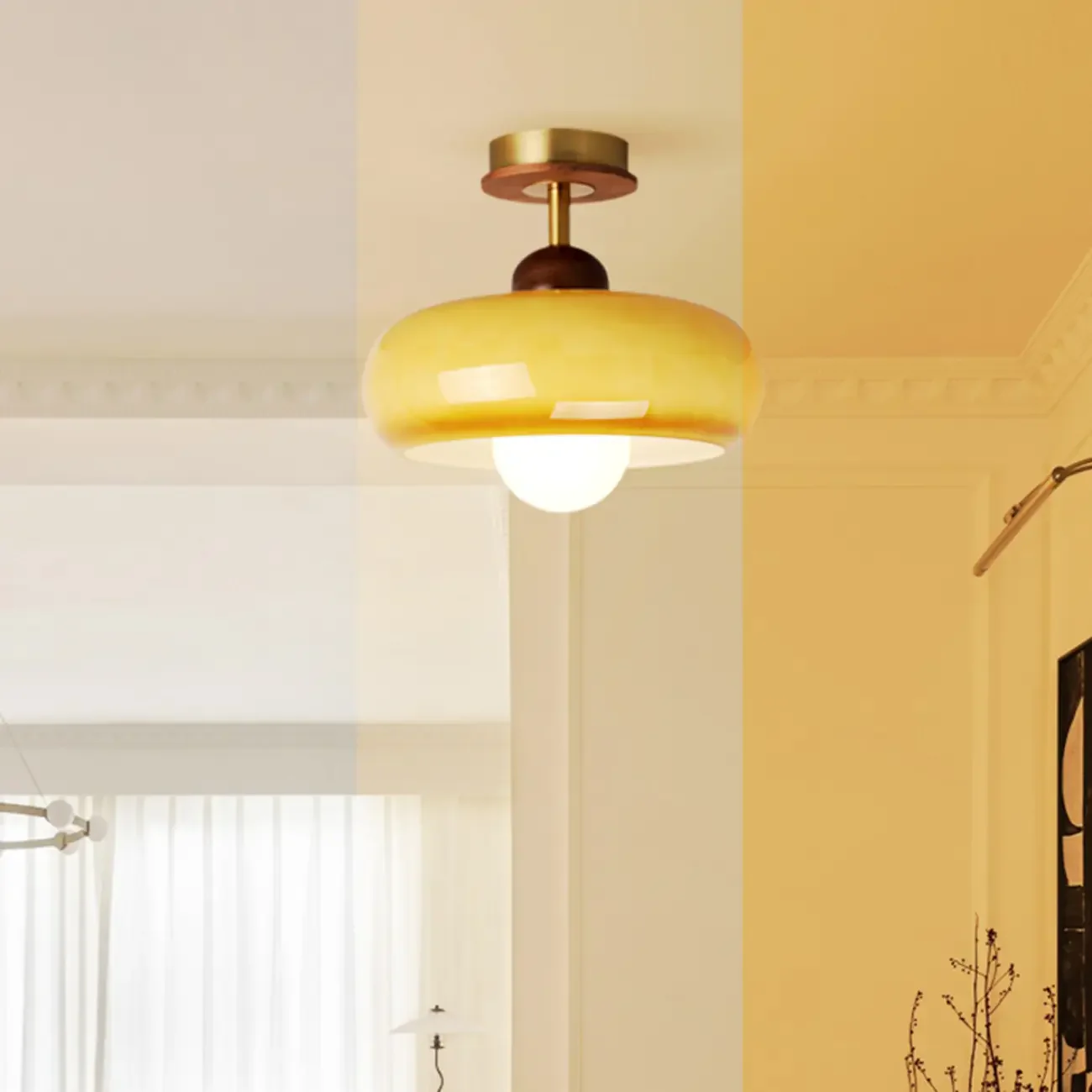 Caramel Gradient Glass Dome Semi Flush Ceiling Light