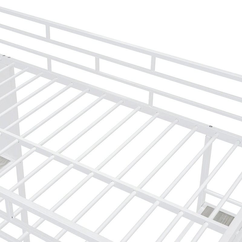 White Twin Loft Metal Bed with Shelves