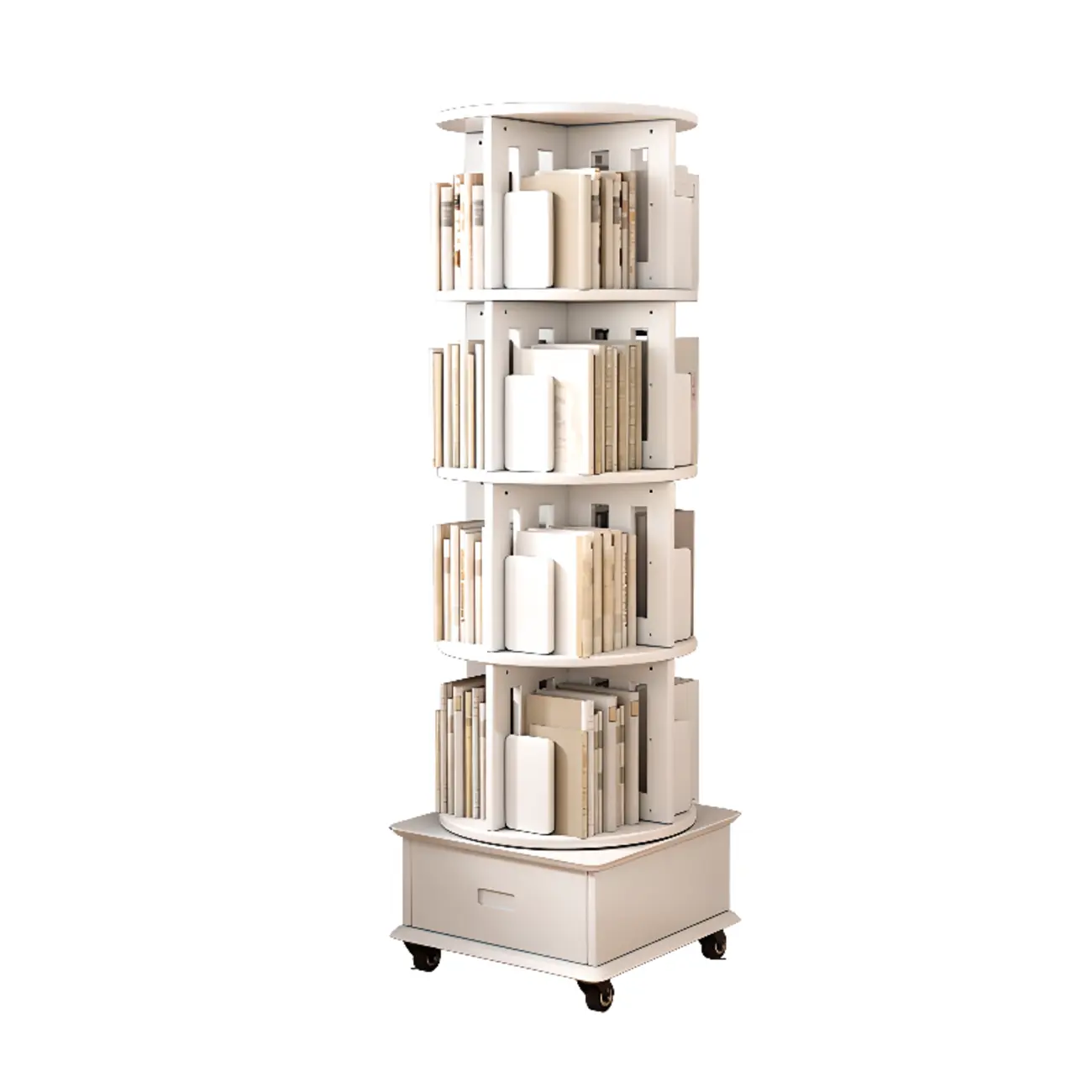 Medium Rotatable Nut-brown Wooden Vertical Bookcase