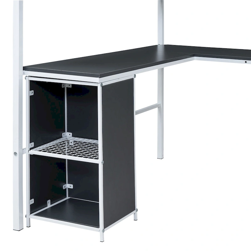 Merax Metal Loft Bed with bookcase, desk and cabinet