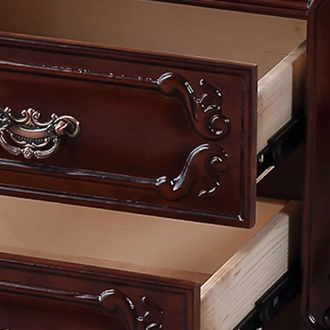Traditional Carved Wood 2-Drawer Nightstand