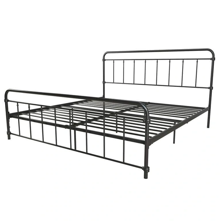 Vintage Black Metal Platform Bed Frame with Headboard and Footboard