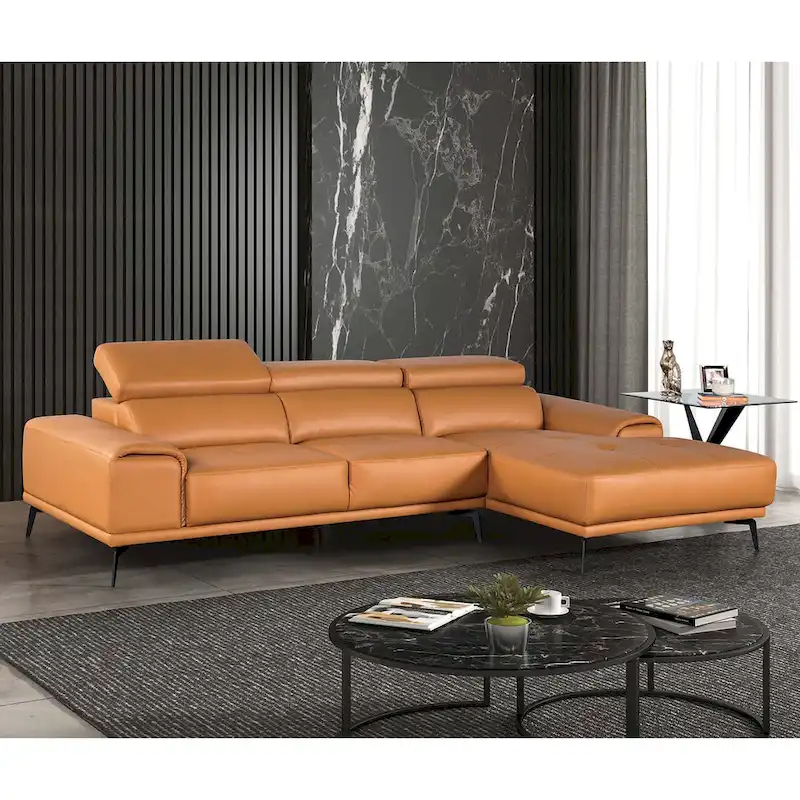 Furniture of America Jacques Modern Low Profile Leather L-Shaped Sectional with Chaise