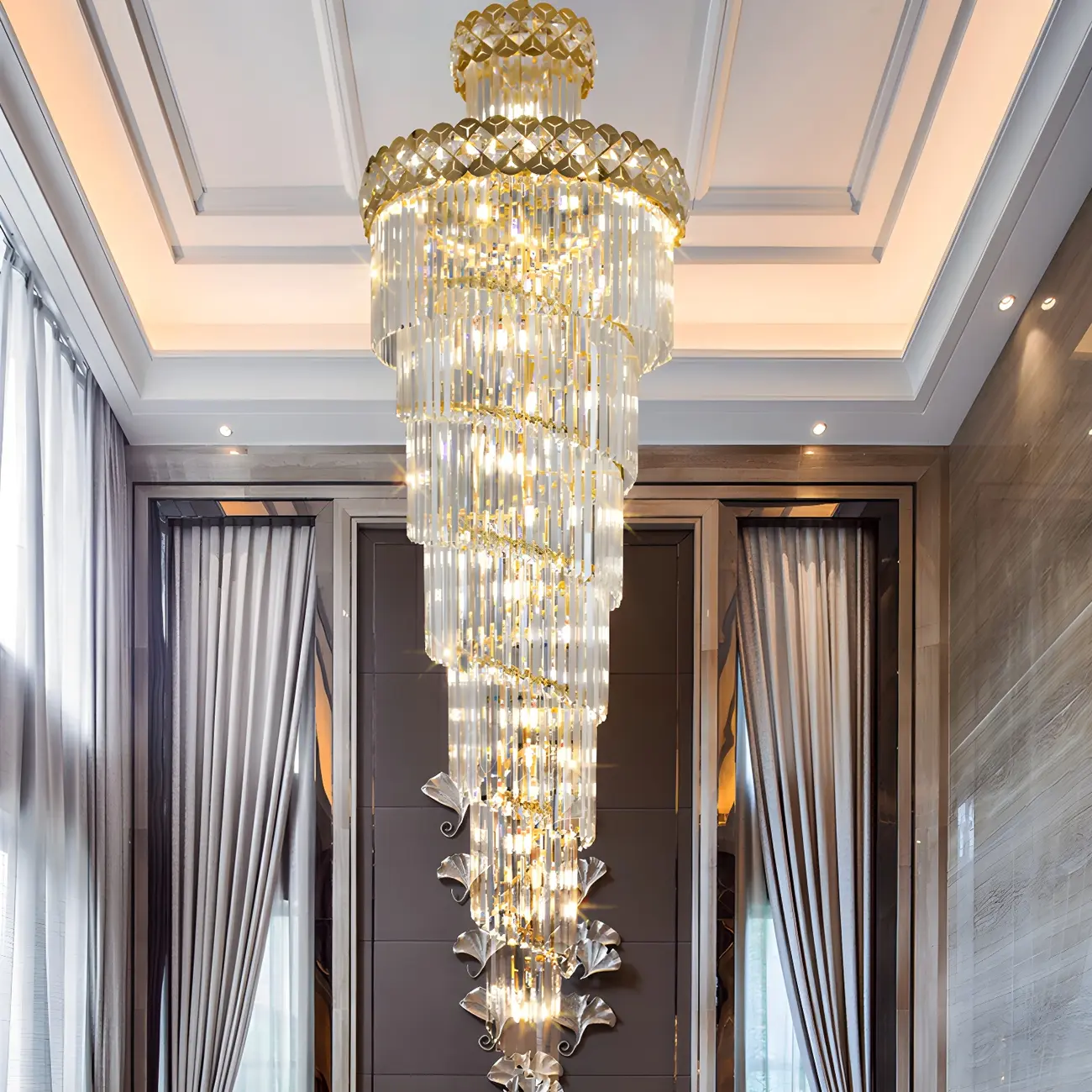 Luxurious Spiral Tiered LED Crystal Chandelier