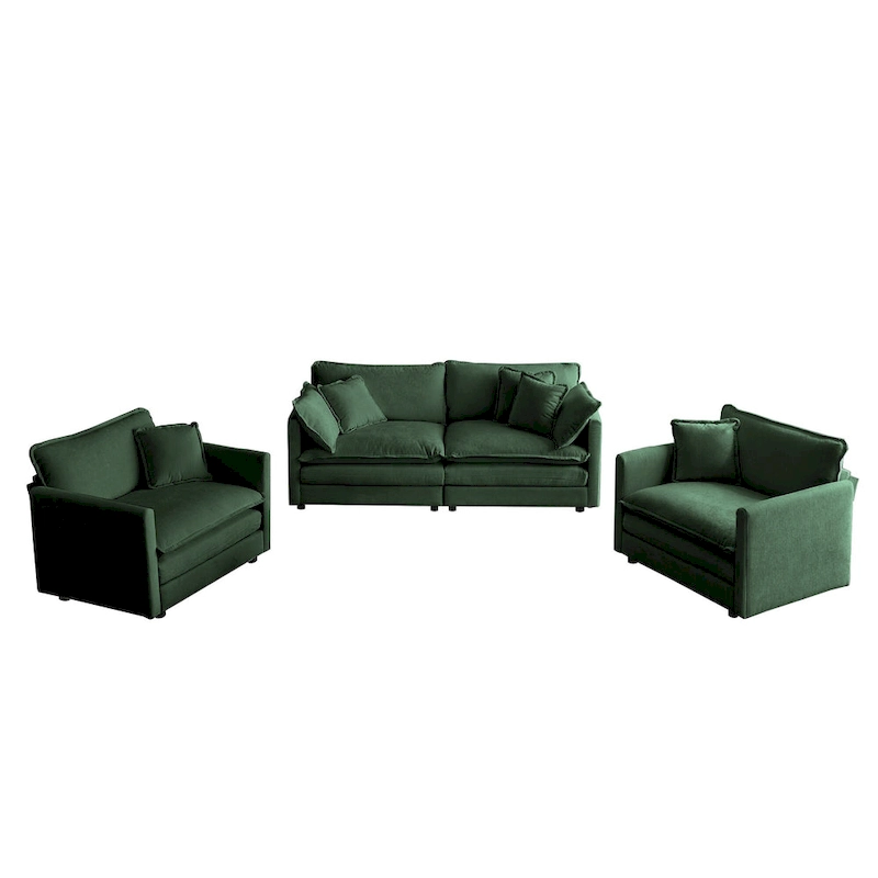 3 Piece Chenille Sofa Set with Arm Pillows and Toss Pillows, Include 2- Piece Armchairs and One 2-seat Sofa