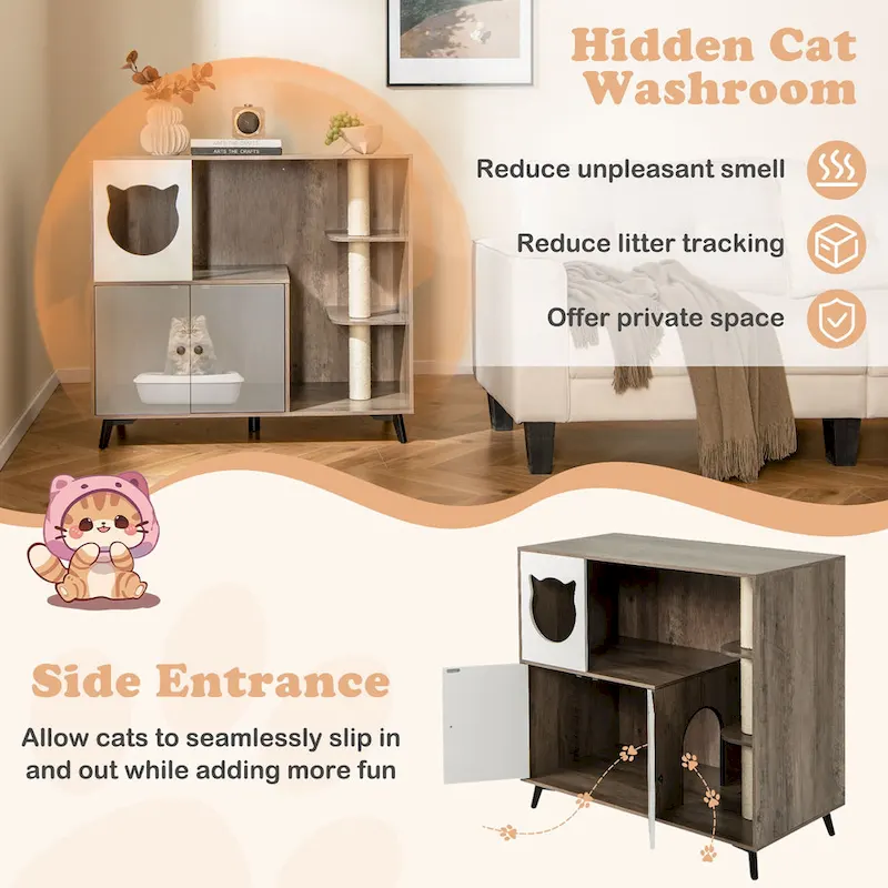 Gymax Cat Litter Box Enclosure 5-in-1 Enlarged Cat Litter Cabinet