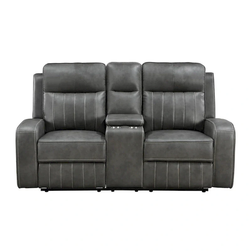 Grey Motion Reclining Loveseat with Console
