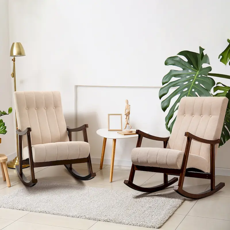 AVAWING Upholstered Rocking Chair ModernHighBackArmchair Set of 2