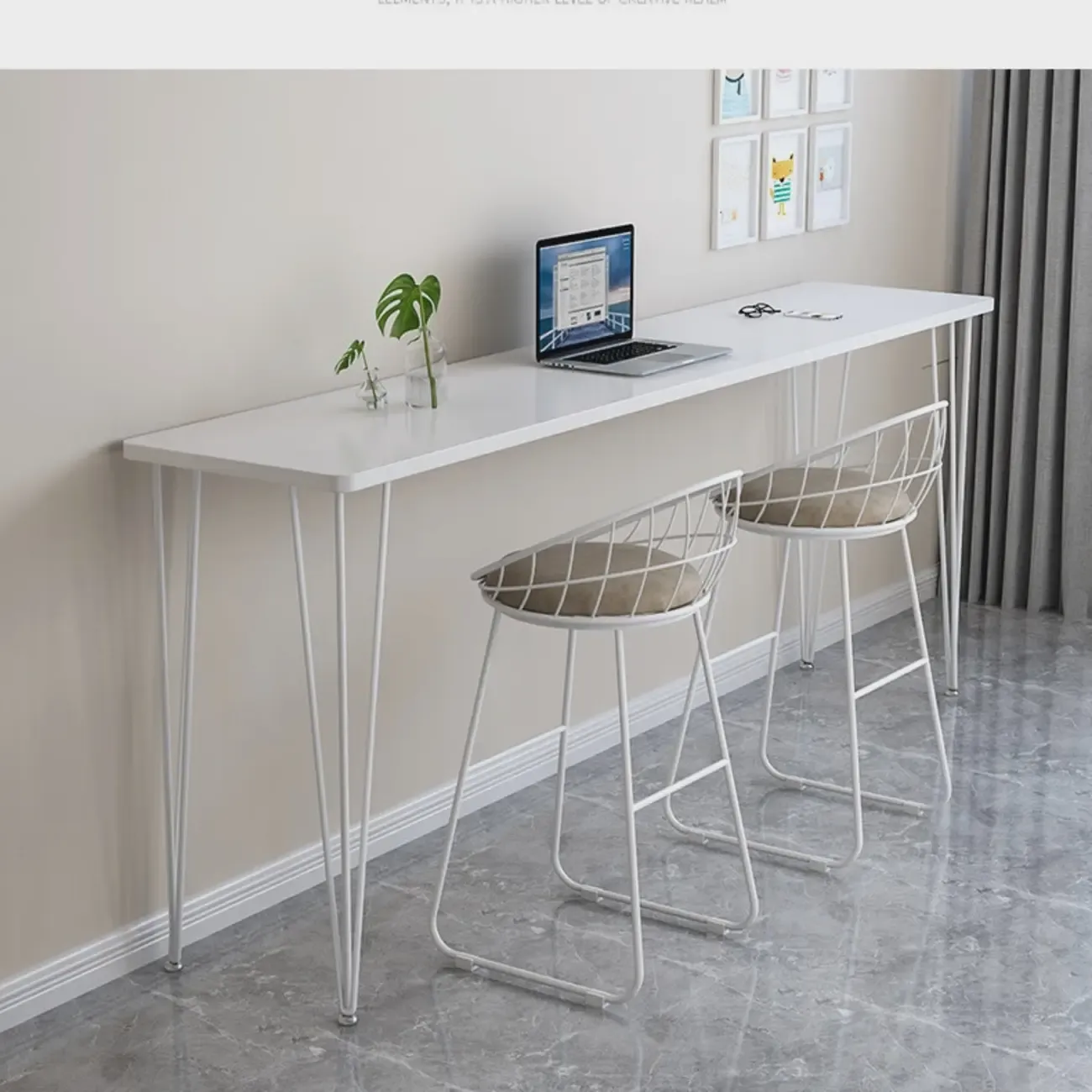 Sleek Modern White Bar Height Table Wood Top Metal Base