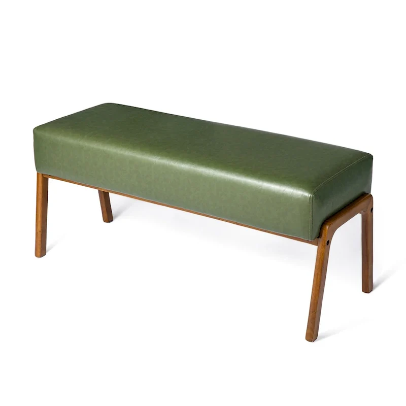 Glitzhome 42.25W Modern Leatherette Bench with Walnut Rubberwood Legs