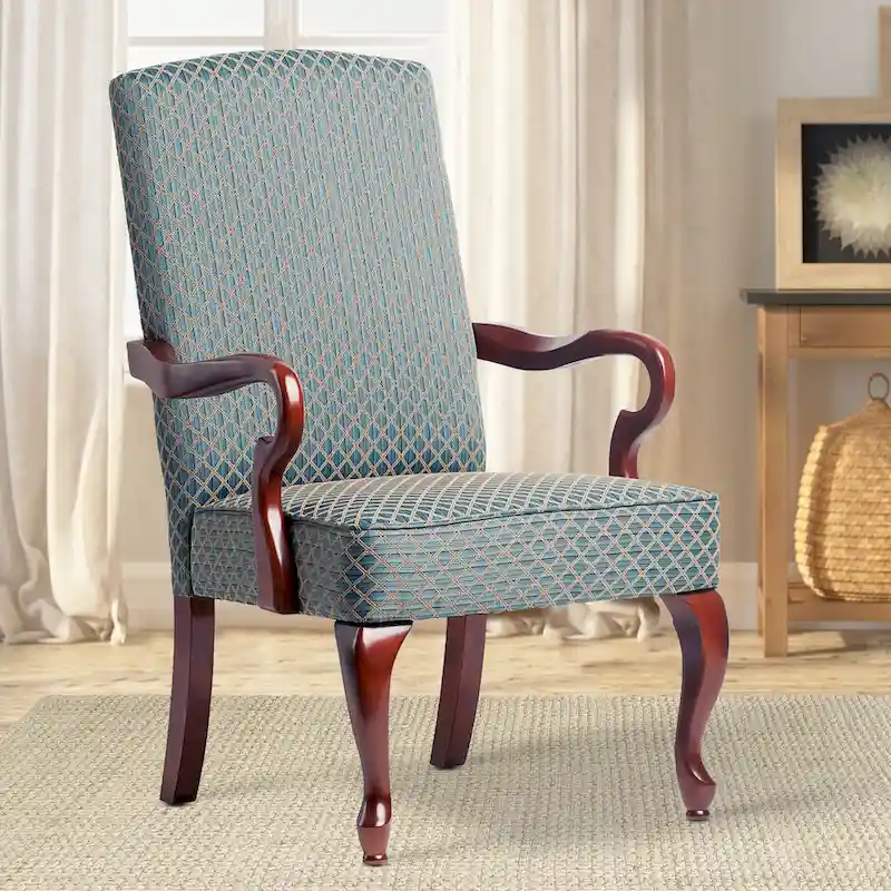 Gooseneck Accent Chair – Red / Beige / Blue / Green, Cherry Finish, Single Seat