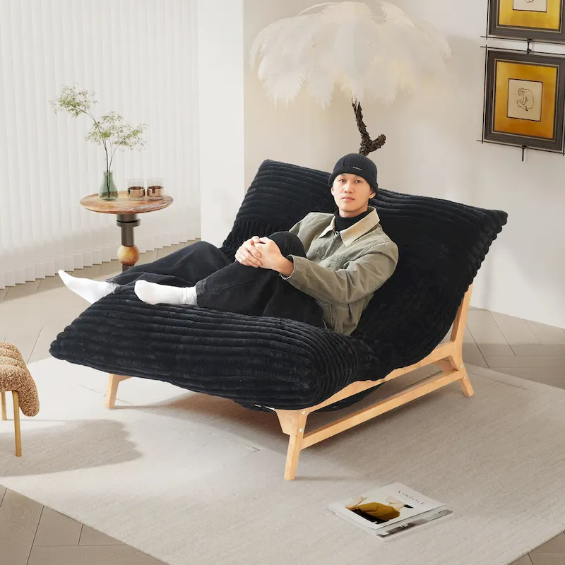 Bean Bag Accent Chair Large Plush Bean Bag Lounger with Solid Wood Frame Comfy Lounge Chair with Down Filling