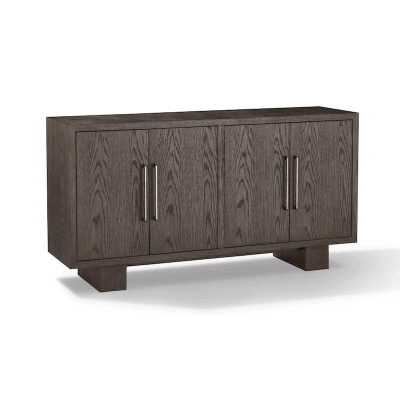 Mod 68 Inch Sideboard Buffet Cabinet, Rubberwood, Grain Details, Ash Gray
