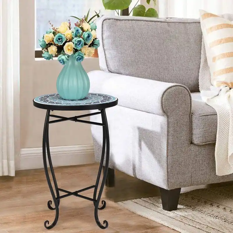 Mosaic Round Terrace Bistro Table Side Table With Coloured Glass