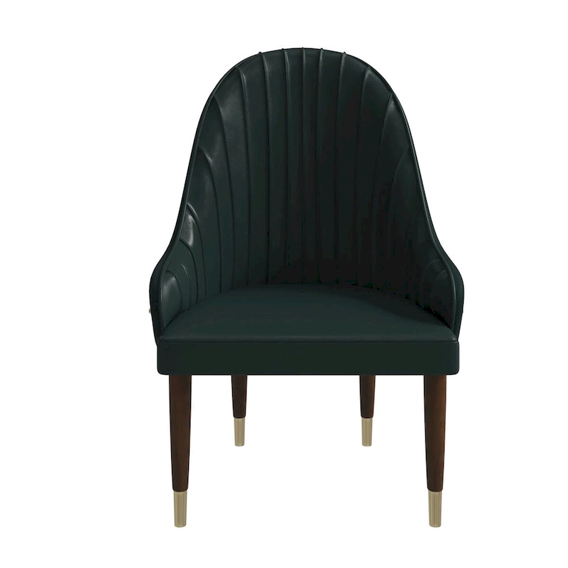 Leather Dining Chair with a Ripple Back and Gold Accents Design Elara Collection
