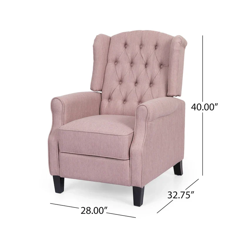 Modern Wingback Push-Back Recliner with Footrest, Button-tufted, Birch Legs