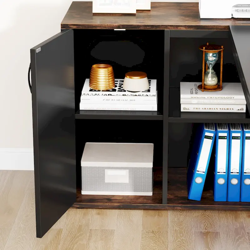 71 inch L Shaped Executive Desk with Cabinet