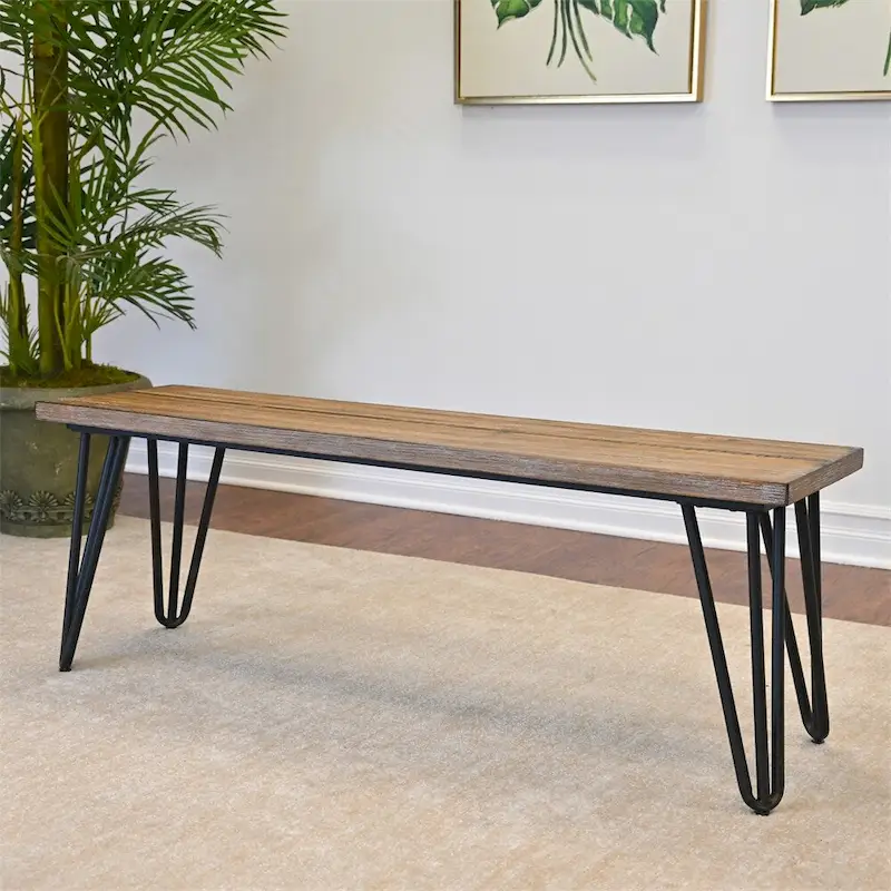 Wood Dining Bench with Metal Frame